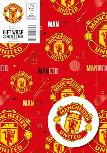 Manchester United Geschenkpapier, 2 Bögen, 2 Etiketten, Man United Geschenkpapier von Danilo Promotions LTD