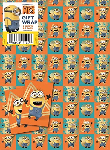 Minions Geschenkpapier, 10 Blatt, 10 Etiketten, Ich - Einfach unverbesserlich, 70 x 50 cm, offizielles Produkt, verantwortungsvoll bezogen von Danilo Promotions LTD