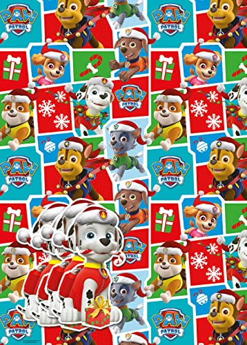 Paw Patrol Weihnachts-Geschenkpapier, 4 Blatt Anhänger für Geschenkpapier, 4 Bögen Geschenkpapier von Danilo Promotions LTD