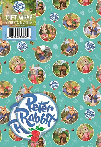 Peter Rabbit Geschenkpapier, 6 Blatt, 6 Etiketten, Größe 70 x 50 cm, offizielles Produkt, verantwortungsvoll bezogen von Danilo Promotions LTD