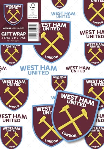 West Ham United Geschenkpapier, 2 Bögen, 2 Etiketten, West Ham United Fußball-Geschenkpapier von Danilo Promotions LTD