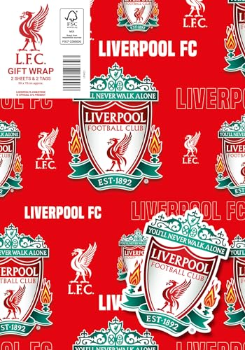 Liverpool FC Geschenkpapier, 2 Bögen, 2 Etiketten, Liverpool Fußball Geschenkpapier von Danilo Promotions LTD