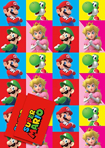 Offizielles Super Mario Geschenkpapier, 2 Bögen 2 Anhänger, Geschenkpapier für Geschenke, offiziell lizenzierte Geschenkpapier von Danilo Promotions LTD