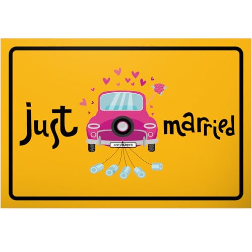 DankeDir! Just Married - 30 x 20 cm Schild lustiger Spruch - Requisiten Partydeko Hochzeitsdeko Fotobox - Hochzeitsgeschenk Hochzeit Brautpaar Hochzeitskarte Geschenk Deko Idee von DankeDir!