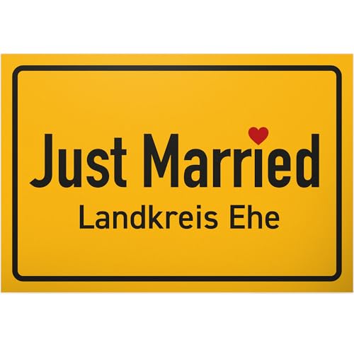 DankeDir! Just Married - Schild 30 x 20 cm - Hochzeitsgeschenk Brautpaar Hochzeit Geschenk Hochzeitskarte Deko Idee - Accessoires Hochzeitsdeko JGA Fotobox Requisiten Partydeko von DankeDir!