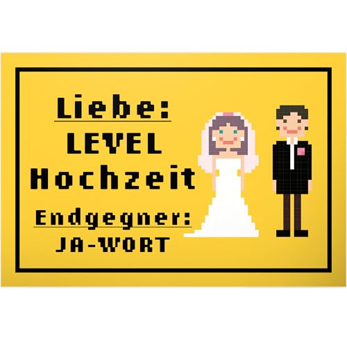 DankeDir! Liebe Level Hochzeit - Schild 30 x 20 cm - Brautpaar Deko Idee Hochzeitskarte lustiger Spruch Gamer Hochzeitsgeschenk Geschenk - Hochzeitsdeko Gaming Fotobox Partydeko von DankeDir!