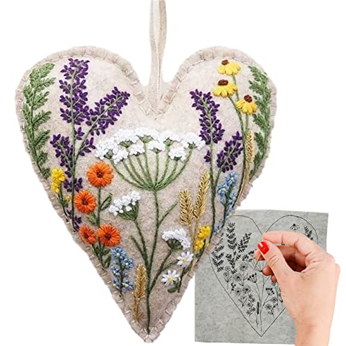 Dankek Stickset für Anfänger,Herz-Wildblumen-Stickset,Stickerei-Übungsstich-Set | Lernen Sie das Sticken für Erwachsene, Anfänger, Herz-Blumen-Nähen von DIY-Verzierungen von Dankek