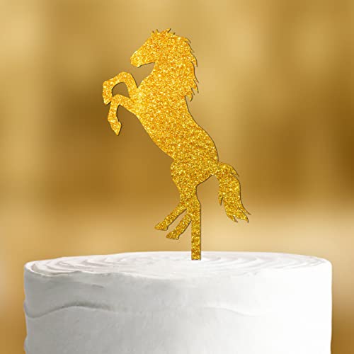 Cake Topper Pferd [springendes Pferd] - Acryl gold Glitzer - für die Geburtstagstorte - Geburtstagsdeko Tortenaufleger happy birthday party deko Geschenkideen Happy birthday tortendeko Geburtstag von Dankeskarte.com