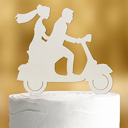 Cake Topper Vespa mit Brautpaar [mit Schleier] - Acryl deko satiniert deko Hochzeitstorte deko Kuchen deko Hochzeit Tortendekoration Verlobung Tortenstecker Hochzeit Tortendeko Wedding cake von Dankeskarte.com