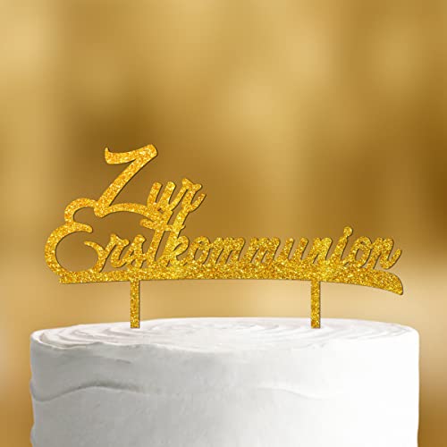 Cake Topper Zur Erstkommunion [zweizeilig] - Acryl gold Glitzer - Tortendeko Kommunion deko Mädchen deko Kommunion Junge Party deko Kommunion Junge Tortenaufleger Kommunion von Dankeskarte.com