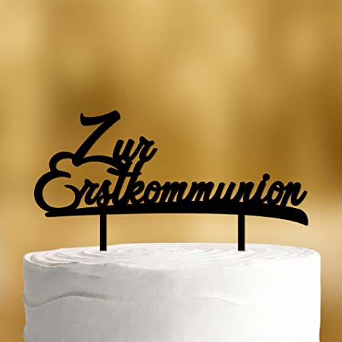 Cake Topper Zur Erstkommunion [zweizeilig] - Acryl schwarz - Tortendeko Kommunion deko Mädchen deko Kommunion Junge Party deko Kommunion Junge Tortenaufleger Kommunion von Dankeskarte.com