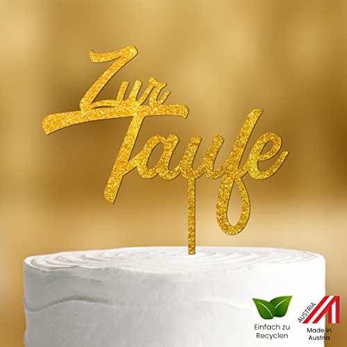 Cake Topper zur Taufe zweizeilig [langer Spieß] für die Tauftorte - Gold Glitzer 3mm - Taufe Tortendeko Taufe Mädchen, Cake Topper Taufe, zur Taufe Tortendeko, Tortendeko Taufe Junge, Torten Topper von Dankeskarte.com