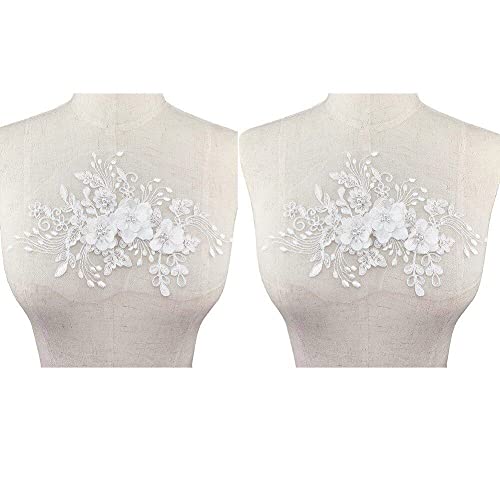 2pcs Perlenblume Stickerei Spitzenflecken 3d Weiße Florale Gestickte Nähte Auf Applikationen Für Hochzeitskleidkleid Kopfstück von Danlai