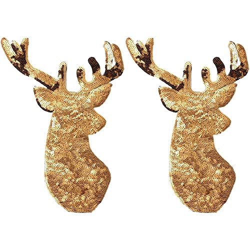 2pcs Weihnachten Eisen Auf Applique Paillon Deer Patch Weihnachten Elchkopf Nähen Applikationen Für Jackenmäntel von Danlai