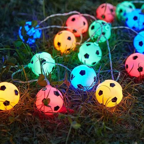 Danolt 3m Fußball Lichterkette und 10 Blätter Leuchttattoos Fußball Lichterkette Außen Farbe mit 20 Cotton Ball Fussball Deko Geburtstag Kinder Blinkend Wasserdicht Lichterkette Kugeln von Danolt