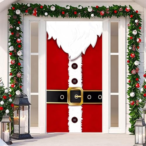 Weihnachten Tür Abdeckung 200 x 90cm Weihnachtsmann Rentier Türabdeckung Weihnachts Tür Hintergrund Banner Merry Christmas Haustür Decke Dekoration Weihnachten Hängend Tür Banner (Q3, OneSize) von Dantazz