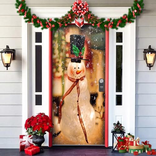 Weihnachten Türabdeckung Dekoration Weihnachtsmann Schneemann Tür Abdeckung Weihnachts Tür Veranda Hängen Banner Weihnachtsdeko Weihnachten Hintergrund Banner für Haustür 201x93cm (A0, OneSize) von Dantazz