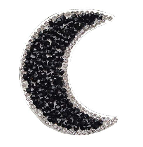 Rhinestones Mond flecken Crystal Embroidered Moon Sticker,Applique Iron-on Transfer Badges Bling,Packung 5 Stücke (Schwarz) von Danuland