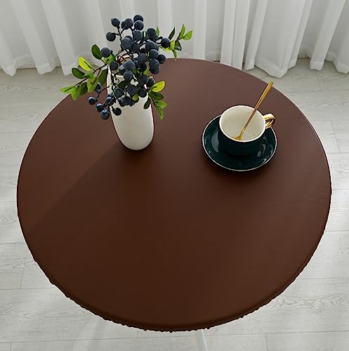 Rund Tischdecke Outdoor,Elastisch Wasserdicht Schmutzabweisend Rund Tischdecken,rutschfeste Abwischbar Gartentischdecke Wetterfest für Draußen Garten (Kaffee, 130cm) von Danwinty