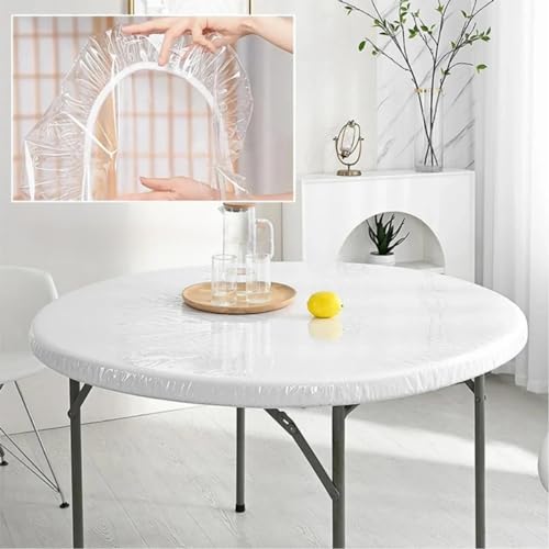 Transparent Tischdecke Outdoor Rund 120cm,Nachgerüstete Version Wasserdicht Elastische Gartentischdecke Wetterfest für Draußen,rutschfeste Abwischbar Plastiktischdecke (Transparent +Fleece, 120cm) von Danwinty