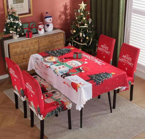 Weihnachtstischdecke, Bedruckte Weihnachten Tischdecke und Stuhlhusse, Cartoon Häuser Elch Xmas Tablecloth, Abwaschbar Weihnachts Tischdecke Weihnachts Tischdeko (Style 2, 140 x 210 cm) von Danwinty