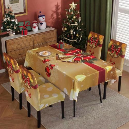 Weihnachtstischdecke, Bedruckte Weihnachten Tischdecke und Stuhlhusse, Cartoon Häuser Elch Xmas Tablecloth, Abwaschbar Weihnachts Tischdecke Weihnachts Tischdeko (Style 5, 2 x Stuhlbezug) von Danwinty