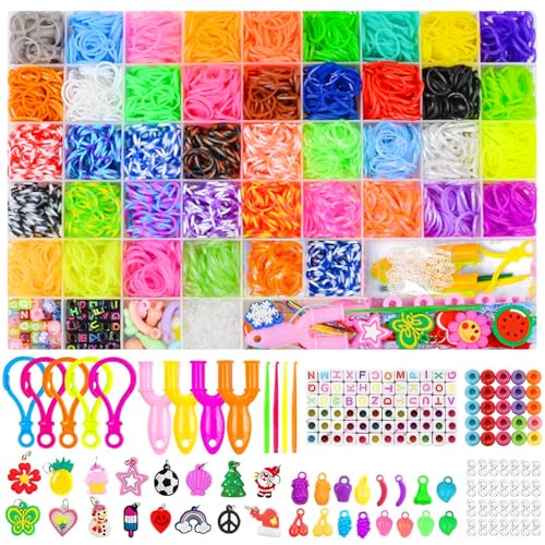 4500+ Loom Bänder Set, 42 Farben Loom Bänder Zubehör Bunte Gummiband für Armbänder, Loops Gummis Set, DIY Elastisches Loombänder Kinder Armband Basteln, Schmuckbastelsets für Kinder Mädchen Jungs von Daover