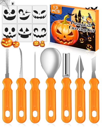 Daover Halloween Kürbis Schnitzset, 12 Stück Kürbis Schnitzen Set, Premium Edelstahlwerkzeug, DIY Halloween Dekoration Edelstahl Kürbis Schnitzwerkzeuge für Erwachsene und Kinder von Daover