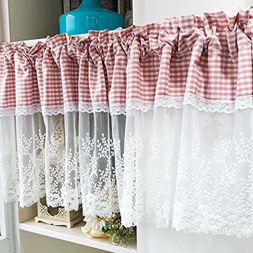 Daoyuan Scheibengardine Kariert Gingham Voile Kurzgardine Küchenvorhang,Landhausstil Cáfe Vorhang Vintage Bistrogardine,Kurzstores Gardinen Halbtransparenter für Küche,Schlafzimmer,Badezimmer von Daoyuan