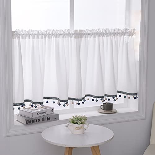 Daoyuan Scheibengardine Kurzer Küchenvorhang Voile Vorhang Landhausstil Cáfe Vorhang Bistrogardine,Elegant Kurzgardine,Baumwolle und Leinen,Kurzstore Transparente Gardine,für Schlafzimmer Balkon von Daoyuan