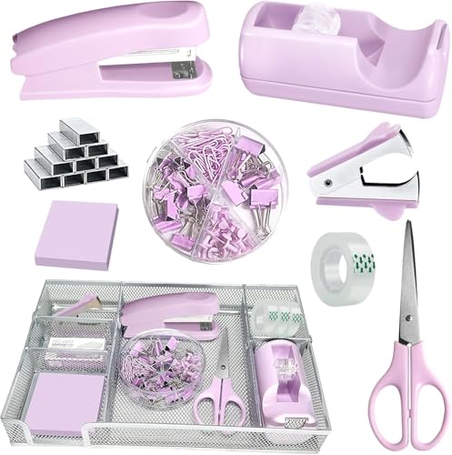 Violettes Büro-Schreibtisch-Zubehör, Schreibtisch-Schubladen-Organizer, Hefter und Klebebandspender-Set, Klebebandspender, Heftklammern, Clips, Schere und Haftnotizen, Geschenke für Frauen, von Daphilly