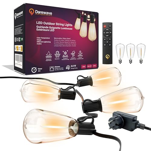 Darewave 19M lichterkette außen dimmbar mit 30+3 Glühbirnen Warmweiß ST38, IP44 Wasserfest, led lichterkette für Garten, Balkon, Terrasse, Patio, Party. weihnachtsbeleuchtung außen von Darewave