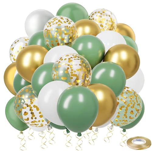 Grüne und goldene Luftballons, salbeigrün und goldfarben, Partydekorationsset mit grünen Luftballons, goldenen Luftballons, Gold-Konfetti-Ballons, Dschungel-Ballons für Babyparty, Hochzeit, Jahrestag, von Dargds