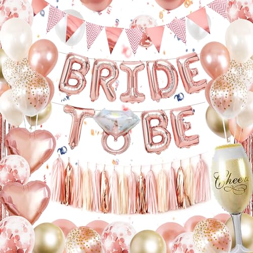 Bride to Be Deko, Dargds Deko Junggesellenabschied Frauen, Jga Deko Frauen mit Roségold Konfetti Luftballons,Bride to Be Folienballon,Jga Accessoires Frauen für Bachelorette Party von Dargds