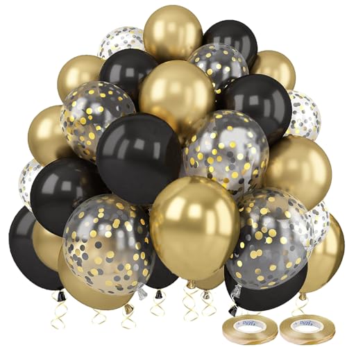 Schwarze und goldene Luftballons, schwarz-goldene Party-Dekorationsset mit schwarzen Luftballons, goldenen Luftballons, goldenen Konfetti-Ballons, Stanzballons für Partytüten, Hochzeitstag, Geburtstag von Dargds