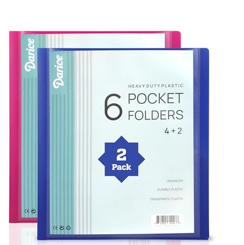 Darice 2 Pack 6 Pocket Folder - Double Side Multi Pocket Folder - Letter Size Paper Organizer for Office School - Pink & Blue von Darice