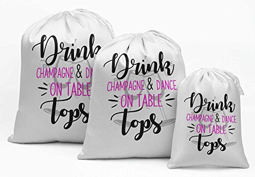 Darling Souvenir Weiß Getränk Champagne & Tanz auf Table Tops Bachelorette Party Supplies Kordelzug Beutel Favor Taschen 15 Stück von Darling Souvenir