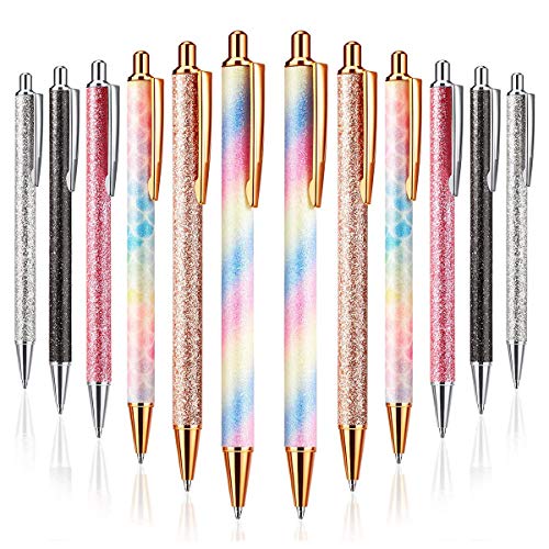 Darmlly 12 StüCk Glitter Kugelschreiber Stifte Rose Gold Click Kugelschreiber Stifte Metall Glitter Kugelschreiber Stifte Einziehbare Schwarze Tinte Mittel von Darmlly