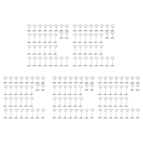 Darmlly 150 Stk. Kartenhalter Herzform Tisch Bildständer Draht Tischplatte Fotohalter Menü Clips für Hochzeitsfeier Nummer, Silber von Darmlly