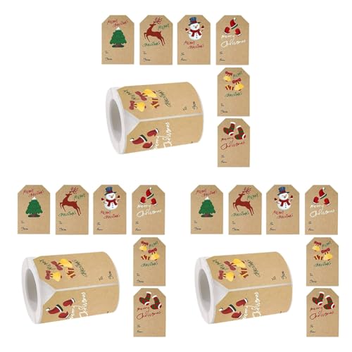 Darmlly 3X Weihnachtsetiketten-Aufkleber, Weihnachtsgeschenketiketten-Aufkleber, 250 Stück/Rolle, Weihnachtsgeschenketiketten, Urlaubsgeschenk-Aufkleber, 6 Stile von Darmlly