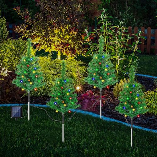 Daromigo LED Solar Weihnachtsbaum 12 PCS Solar Baum Lichter Wasserdicht Farbe Outdoor Weihnachtsbaum Dekorative Lichter Gartenleuchten Weihnachtsdeko für Weihnachten Advent Landschaft von Daromigo