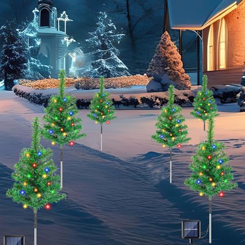 Daromigo LED Solar Weihnachtsbaum 4 PCS Solar Baum Lichter Wasserdicht Farbe Outdoor Weihnachtsbaum Dekorative Lichter Gartenleuchten Weihnachtsdeko für Weihnachten Advent Landschaft von Daromigo