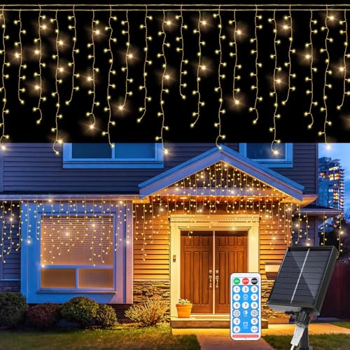 Daromigo Solar Eisregen Lichterkette Außen 10m Warmweiß 396LEDs lichterketten Eisregen mit batterie & fernbedienung für Terrasse Garten Weihnachten Hochzeit Party Beleuchtung von Daromigo