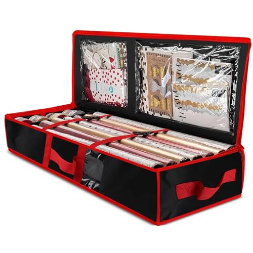 Darryy Geschenkpapier Aufbewahrung 600D Oxford Tuch reißfest(33 x 14 x 6 in), Unterbett Aufbewahrungsbox, Aufbewahrungstasche mit Innentaschen für Schleifen, Anhänger und Bänder (Schwarz) von Darryy