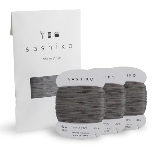 DARUMA Sashiko Garnkarten-Rollen, 3er-Set (30 m x 3 Stück) – Nähen und Sticken, inklusive Bedienungsanleitung und Geschenkverpackung (dick, grau) von Daruma