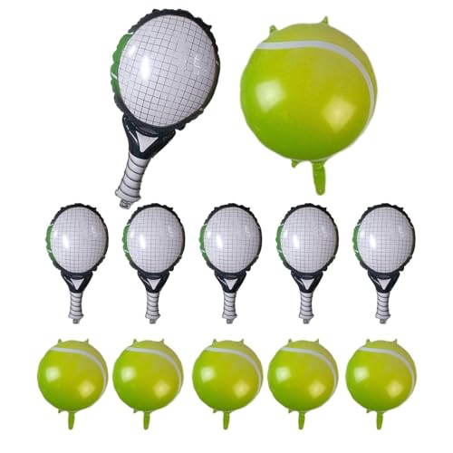 Tennis-Motto- -Luftballons, Tennis-Luftballons, Dekoration - 12 Teile/satz Tennisschlägerform & Folien-Tennisballballons,Partyzubehör zum Thema Tennis, Folien-Tennisball-Dekoration, realisti von Darwaza