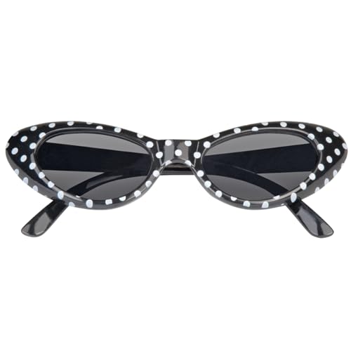 Cat Eye Brille Sandy mit Punkten – Stylische Rockabilly-Brille im 50er und 60er Jahre Look, perfekt für Kostüme und Partys! - Schwarz Weiß von Das Kostümland