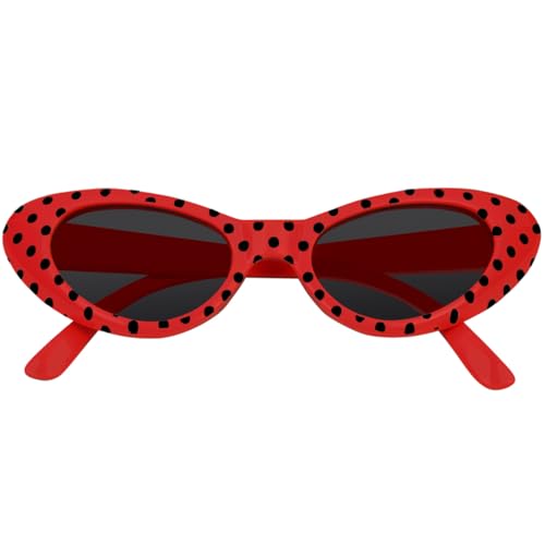 Cat Eye Brille Sandy mit Punkten – Stylische Rockabilly-Brille im 50er und 60er Jahre Look, perfekt für Kostüme und Partys! - Rot Schwarz von Das Kostümland