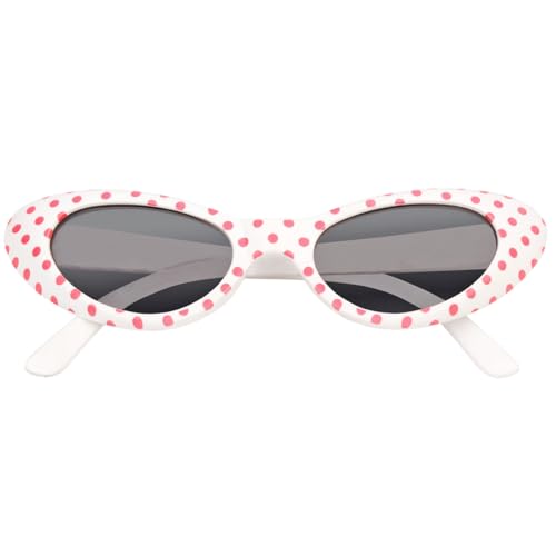 Cat Eye Brille Sandy mit Punkten – Stylische Rockabilly-Brille im 50er und 60er Jahre Look, perfekt für Kostüme und Partys! - Weiß Rosa von Das Kostümland