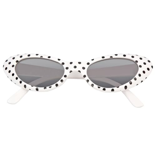 Cat Eye Brille Sandy mit Punkten – Stylische Rockabilly-Brille im 50er und 60er Jahre Look, perfekt für Kostüme und Partys! - Weiß Schwarz von Das Kostümland